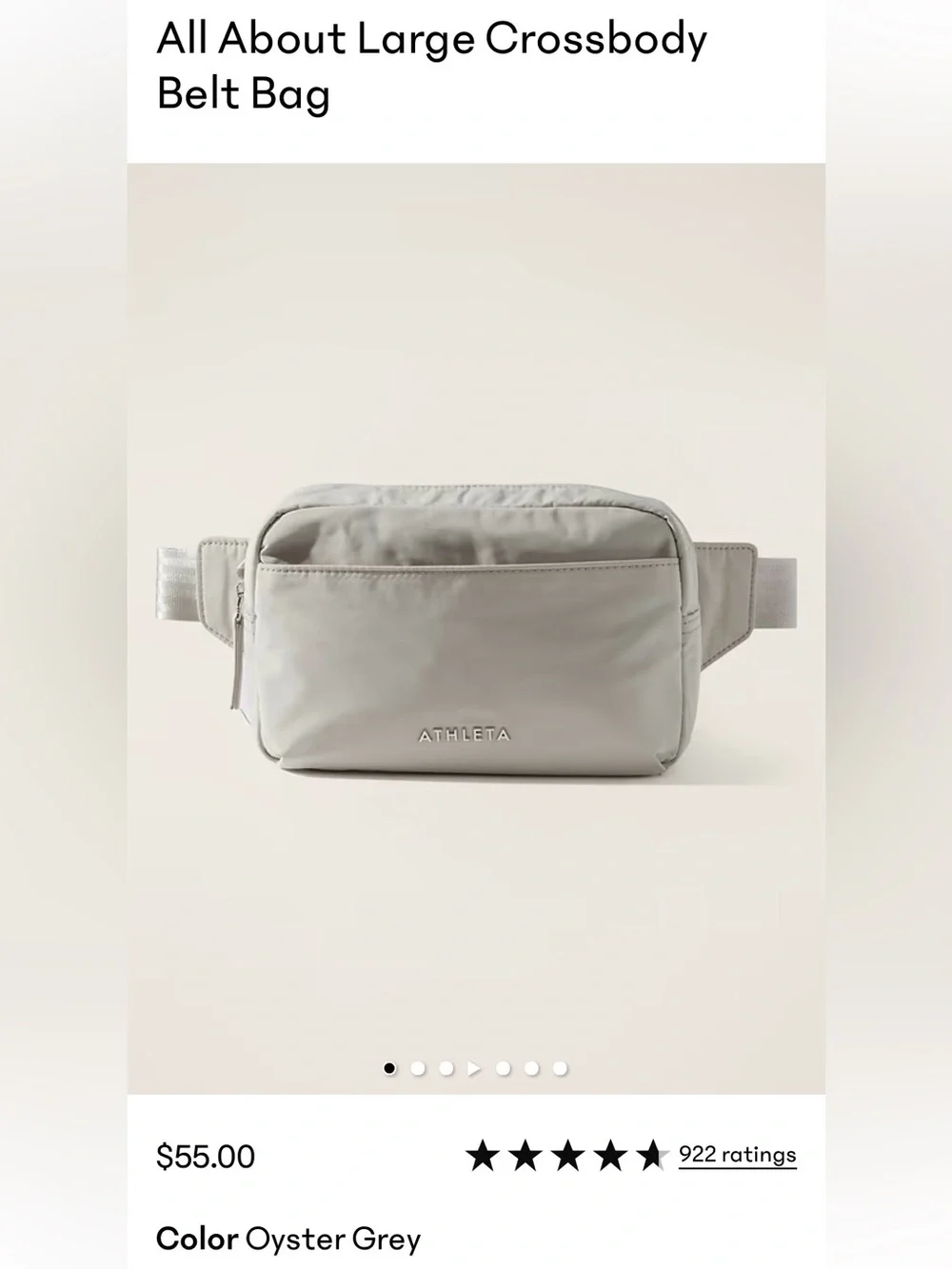 Athleta All About Large Crossbody Belt Bag Purse Oyster Grey